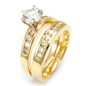 14K Yellow Gold Ring and Band with Round Diamonds