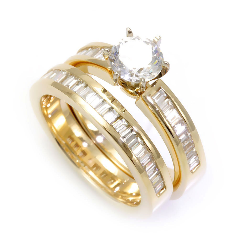 Baguette Diamond Wedding Ring and Band in 14K Yellow Gold