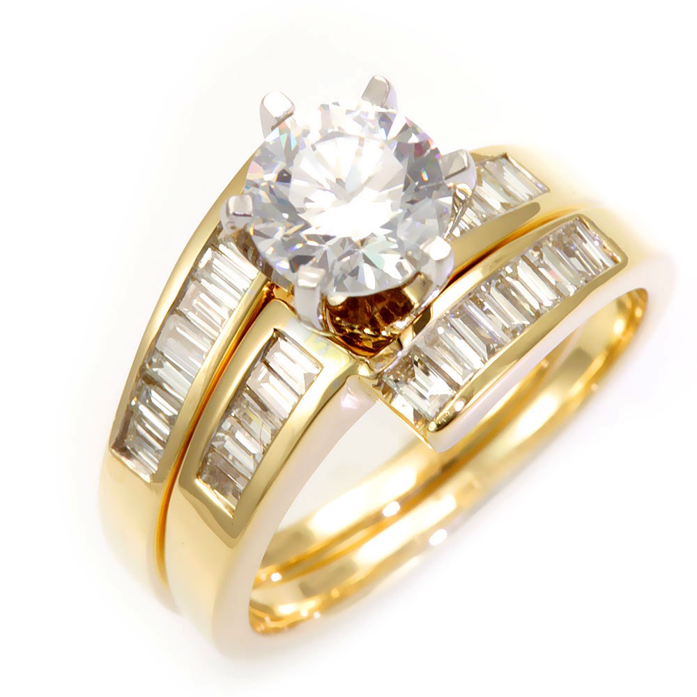 Baguette Diamonds Ring an Band in 14k Yellow Gold