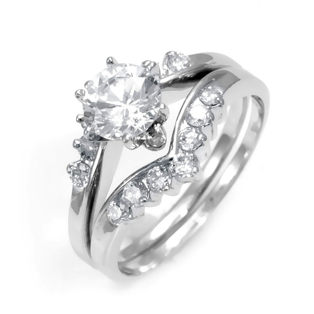 14K White Gold Ring and Band with Round Diamonds