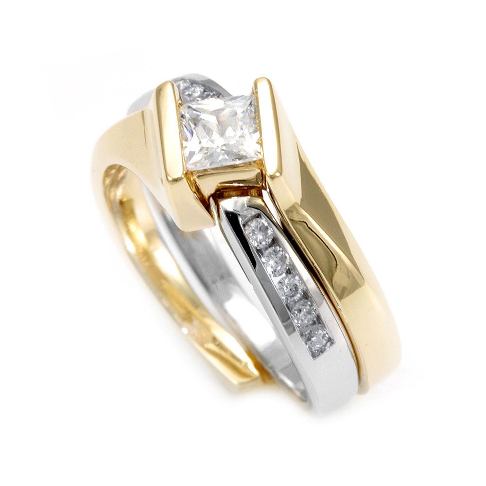 14K Two Tone Ring and Band with Round Diamonds Side stones