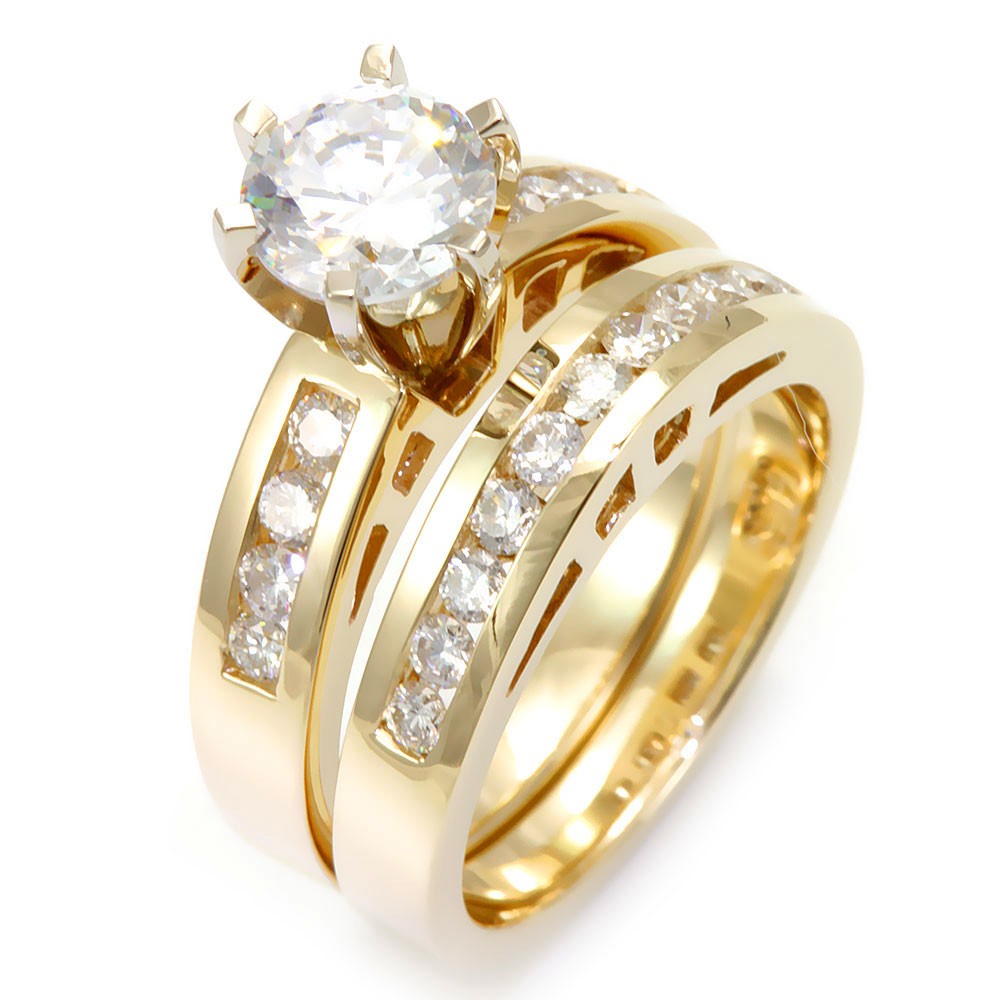 14K Yellow Gold Ring and Band with Channel Set Round Diamonds