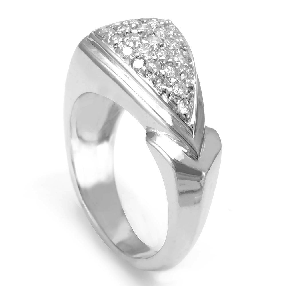 14K White Gold Ladies Ring with Pave Set Round Diamonds