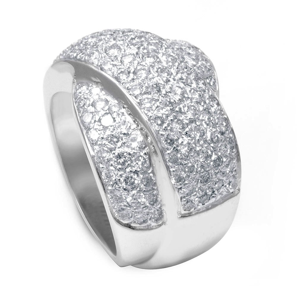 14K White Gold Dome Ladies Ring with Round Diamonds