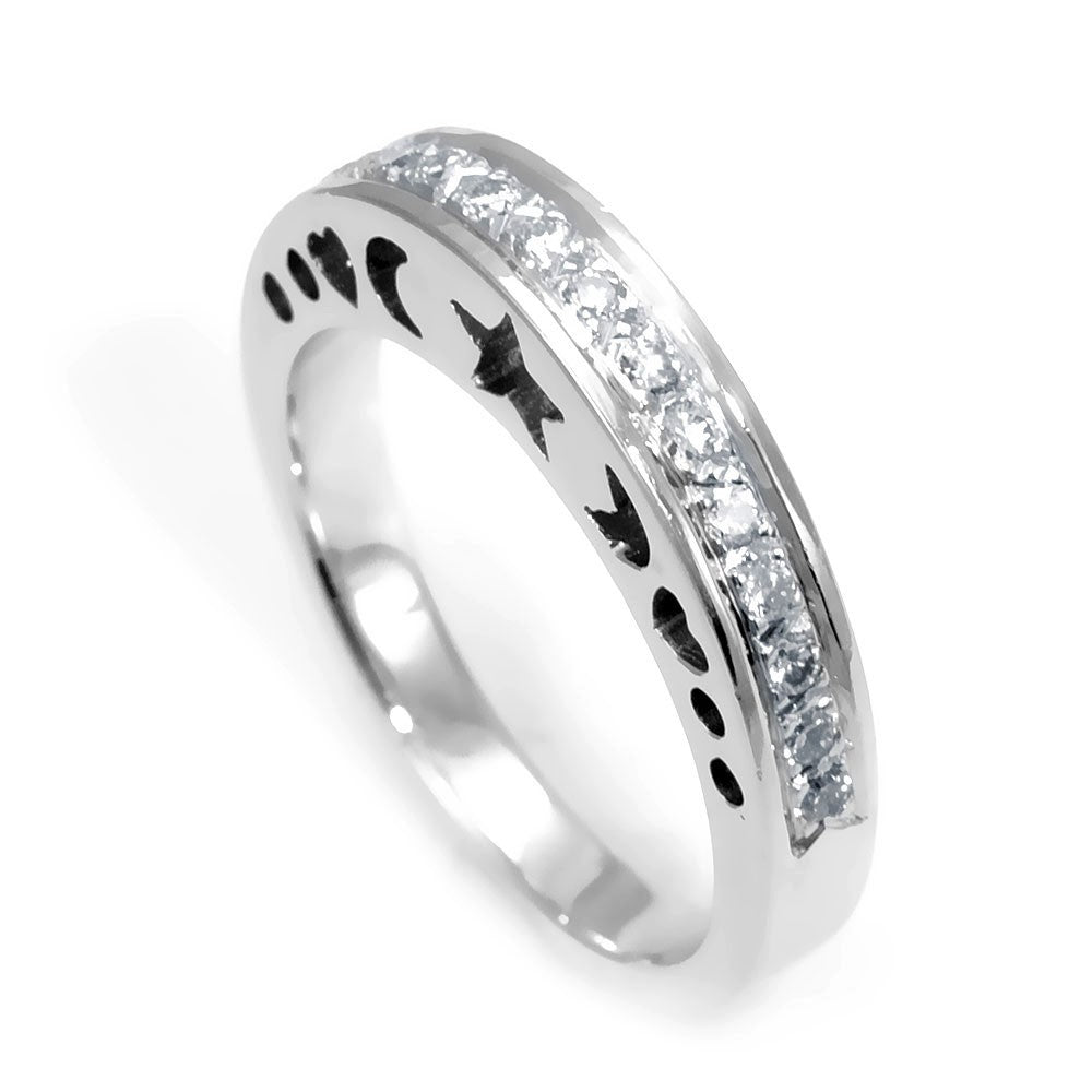 18K White Gold Ladies Cut Out Band with Round Diamonds