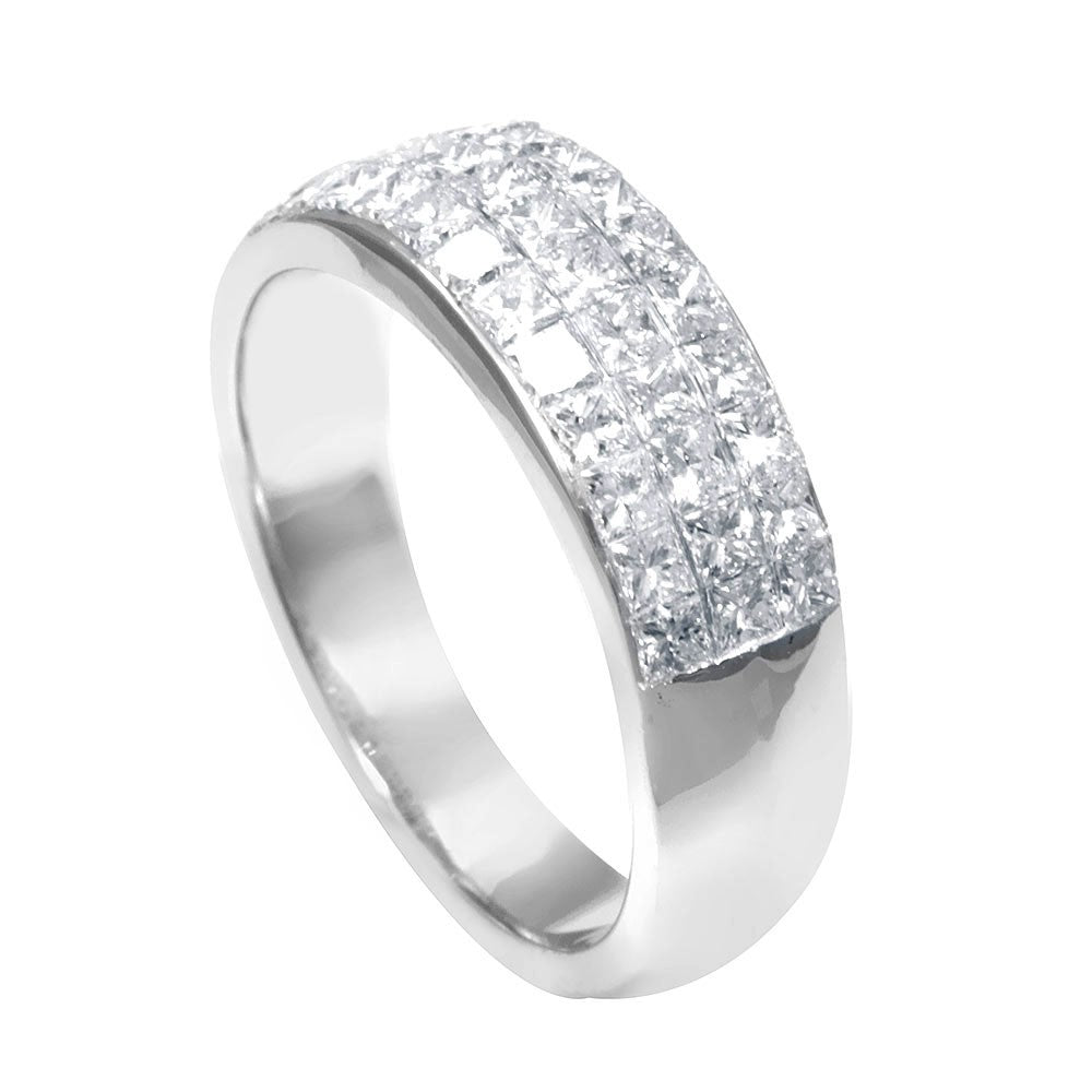 Invisible Set Princess Cut Diamonds in 18K White Gold Ladies Band