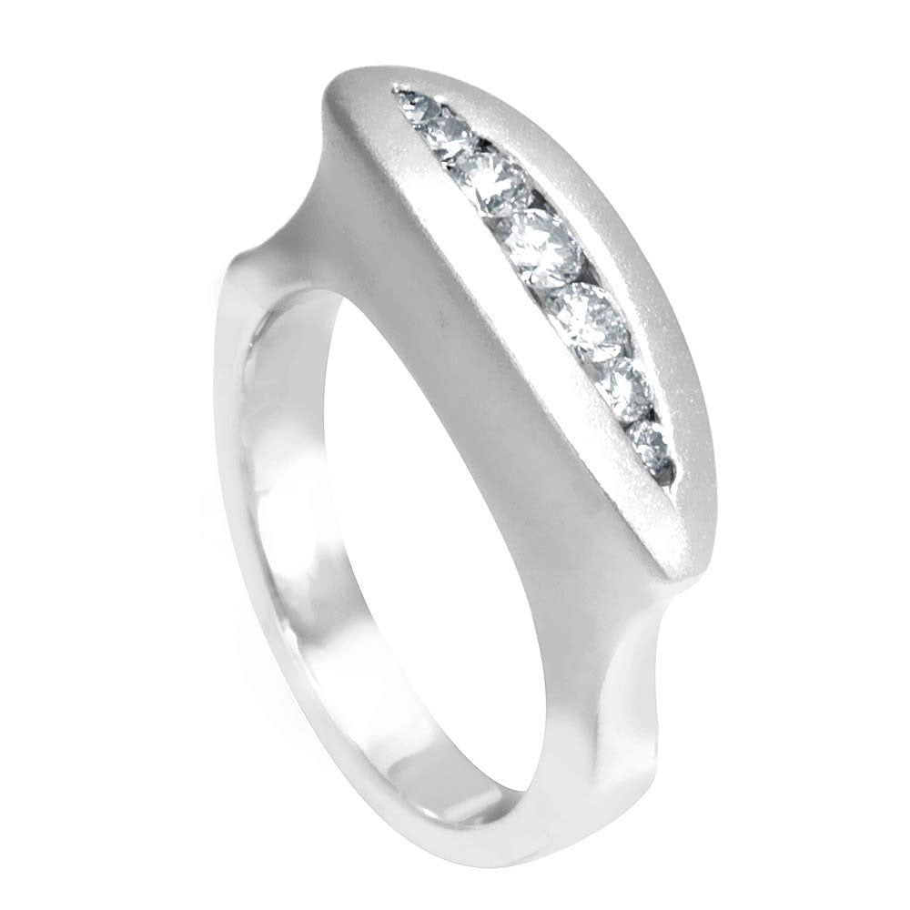 14K White Gold Ladies Band with Channel Set Round Diamonds