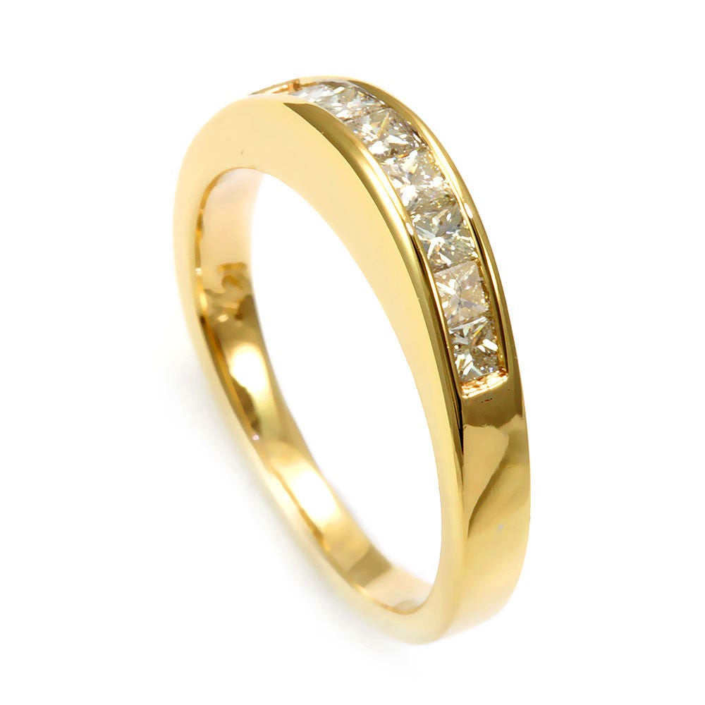 14K Yellow Gold Ladies Band with Princess Cut Diamonds