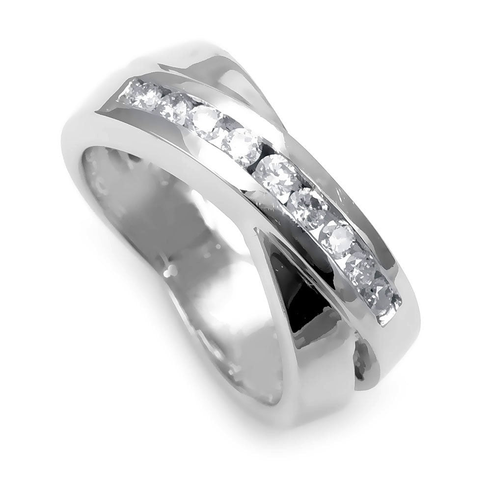 14K White Gold Ladies Band with Channel Set Round Diamonds