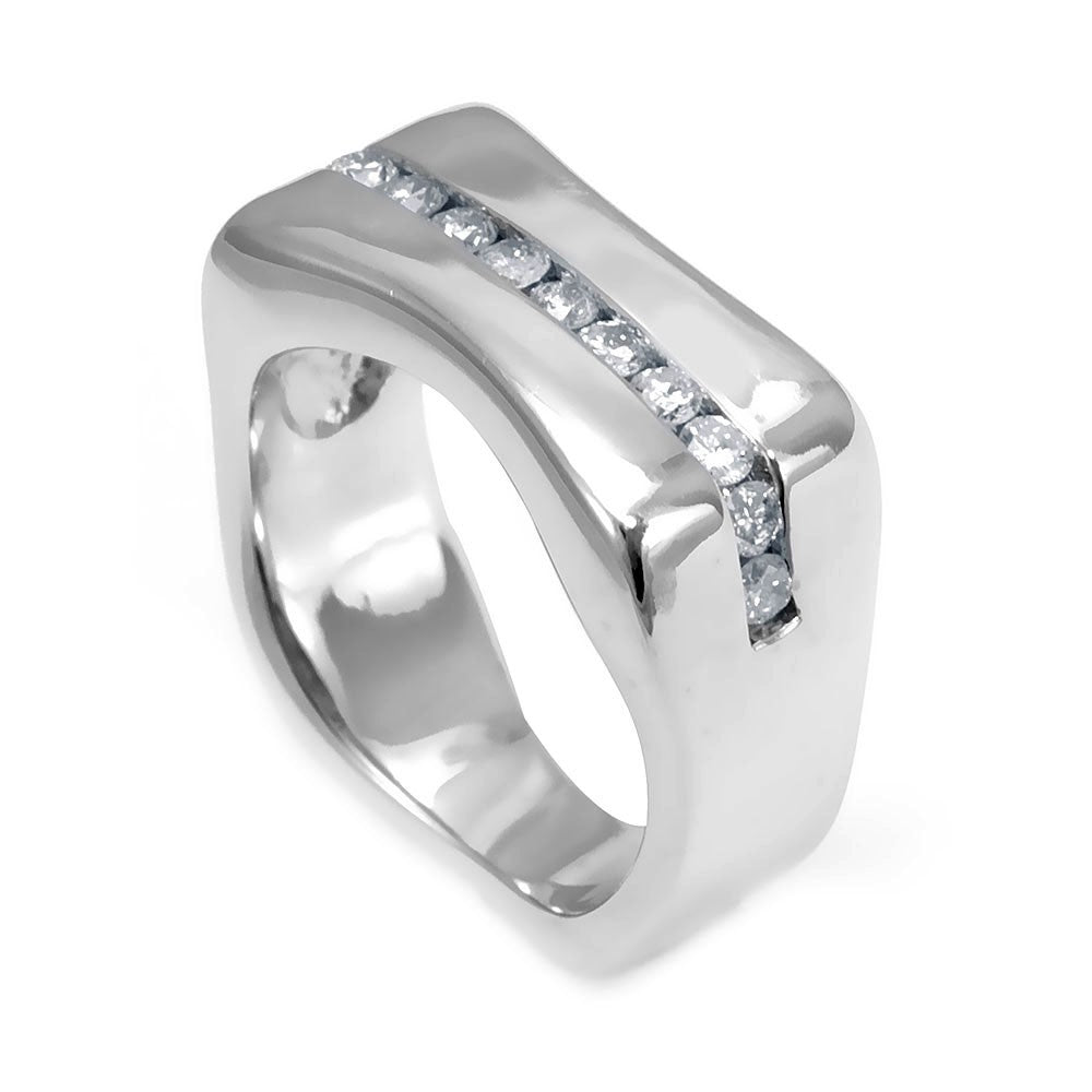 14K White Gold Ladies Band with Channel Set Round Diamonds