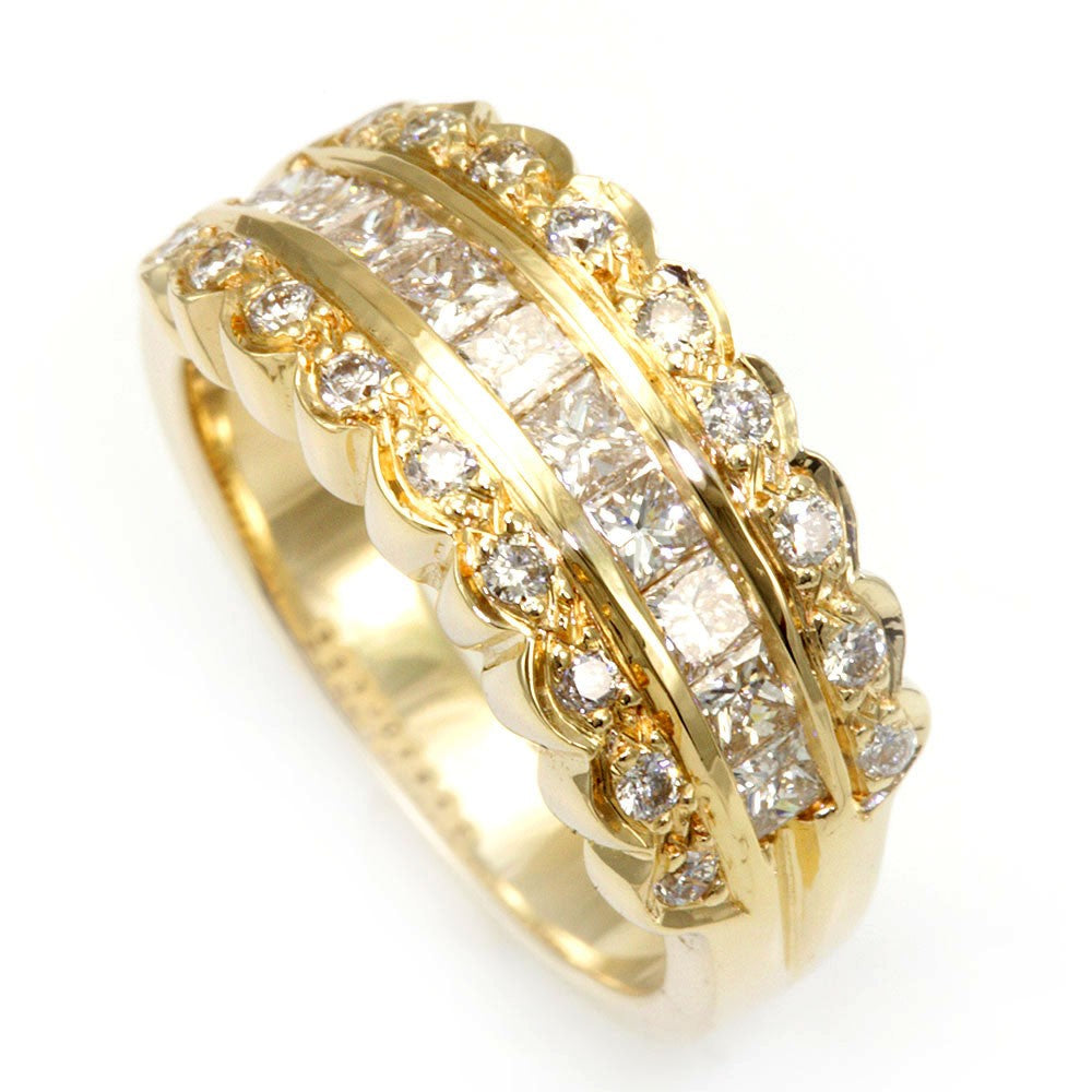 14K Yellow Gold Ladies Band with Round and Princess Cut Diamonds