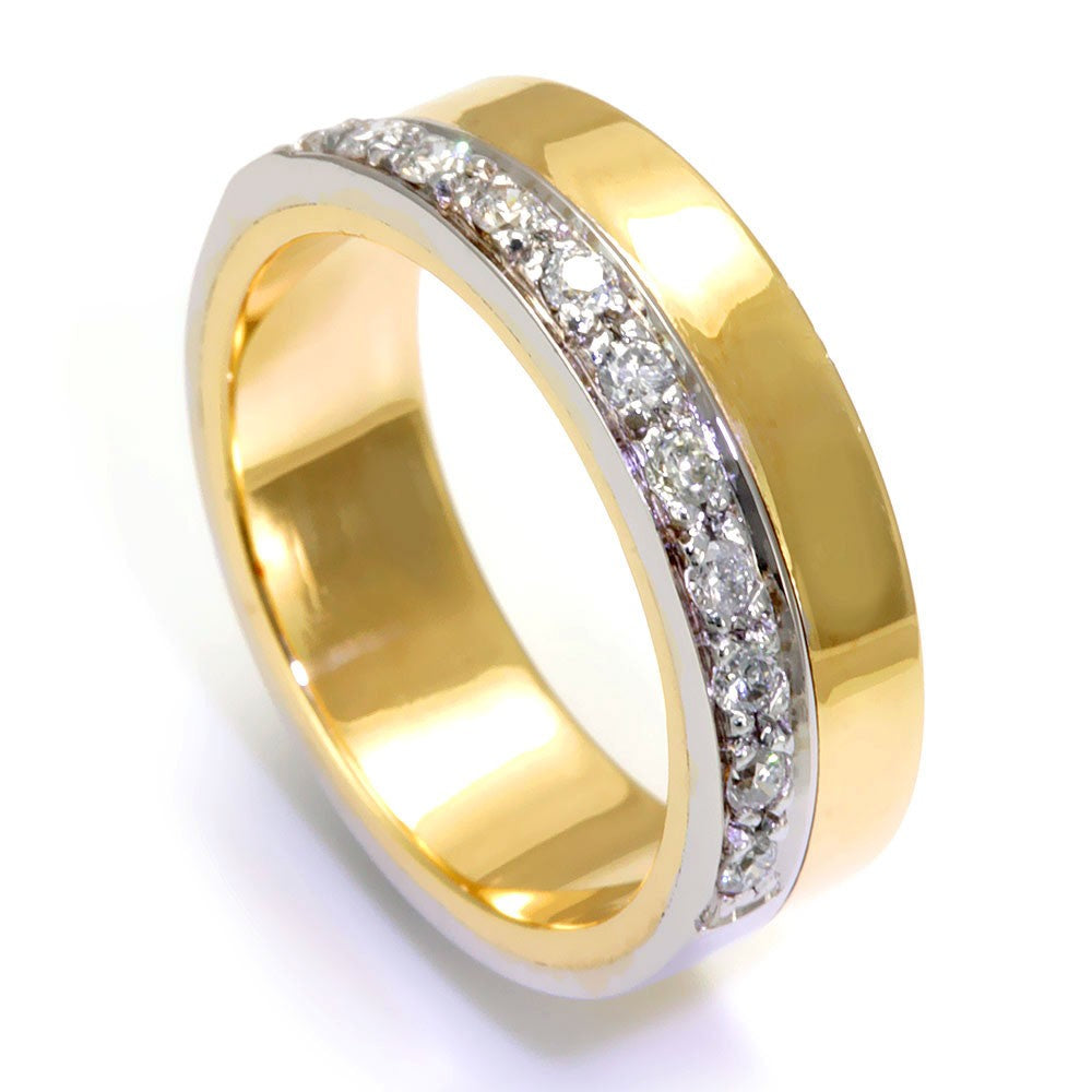 14K Two Tone Ladies Wide Band with Round Diamonds