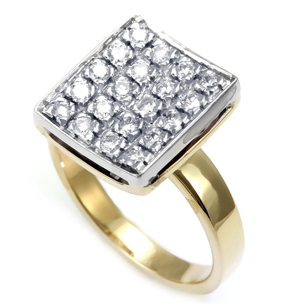 14K Two Tone Ladies Ring with Pave Set Round Diamonds