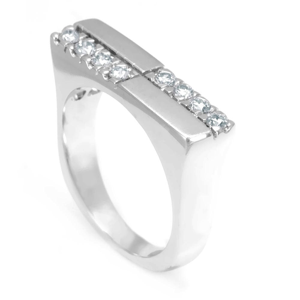 14K White Gold Ladies Ring with Pave Set Round Diamonds