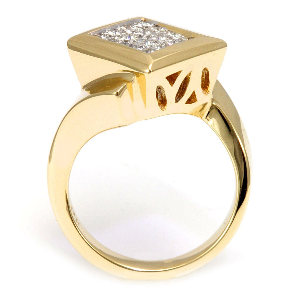 Invisible Set Princess Cut Diamonds in 14K Yellow Gold Ladies Ring