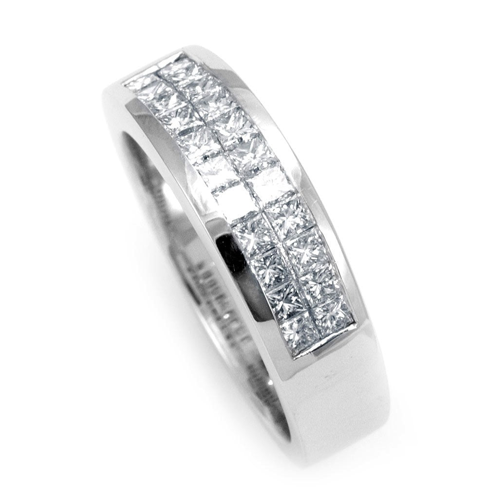 2 Row Princess Cut Diamonds Ladies Band in 14K White Gold