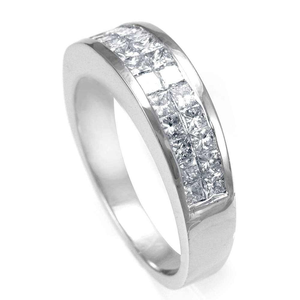 2 Row Princess Cut Diamonds Ladies Band in 14K White Gold