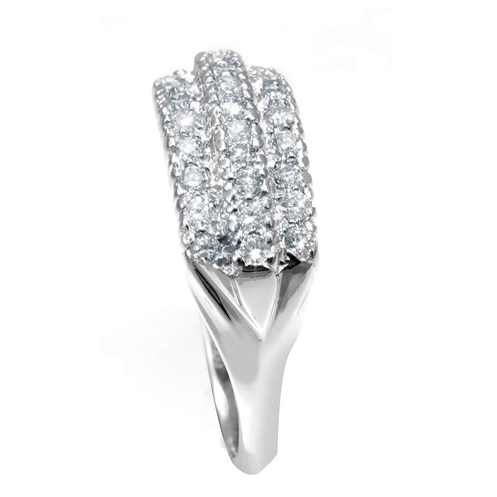 3 Row Round Diamonds Ladies Ring in 14K White Gold
