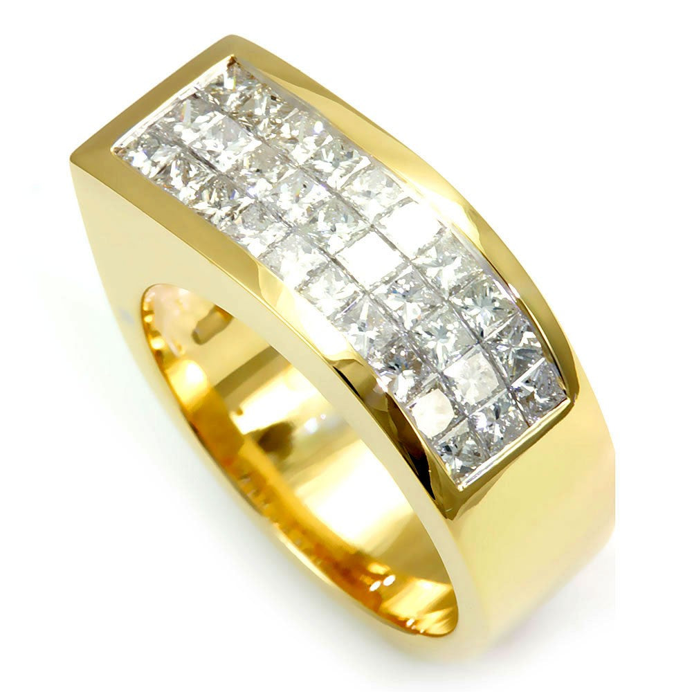 Invisible Set Princess Cut Diamonds Ladies Ring in 14K Yellow Gold