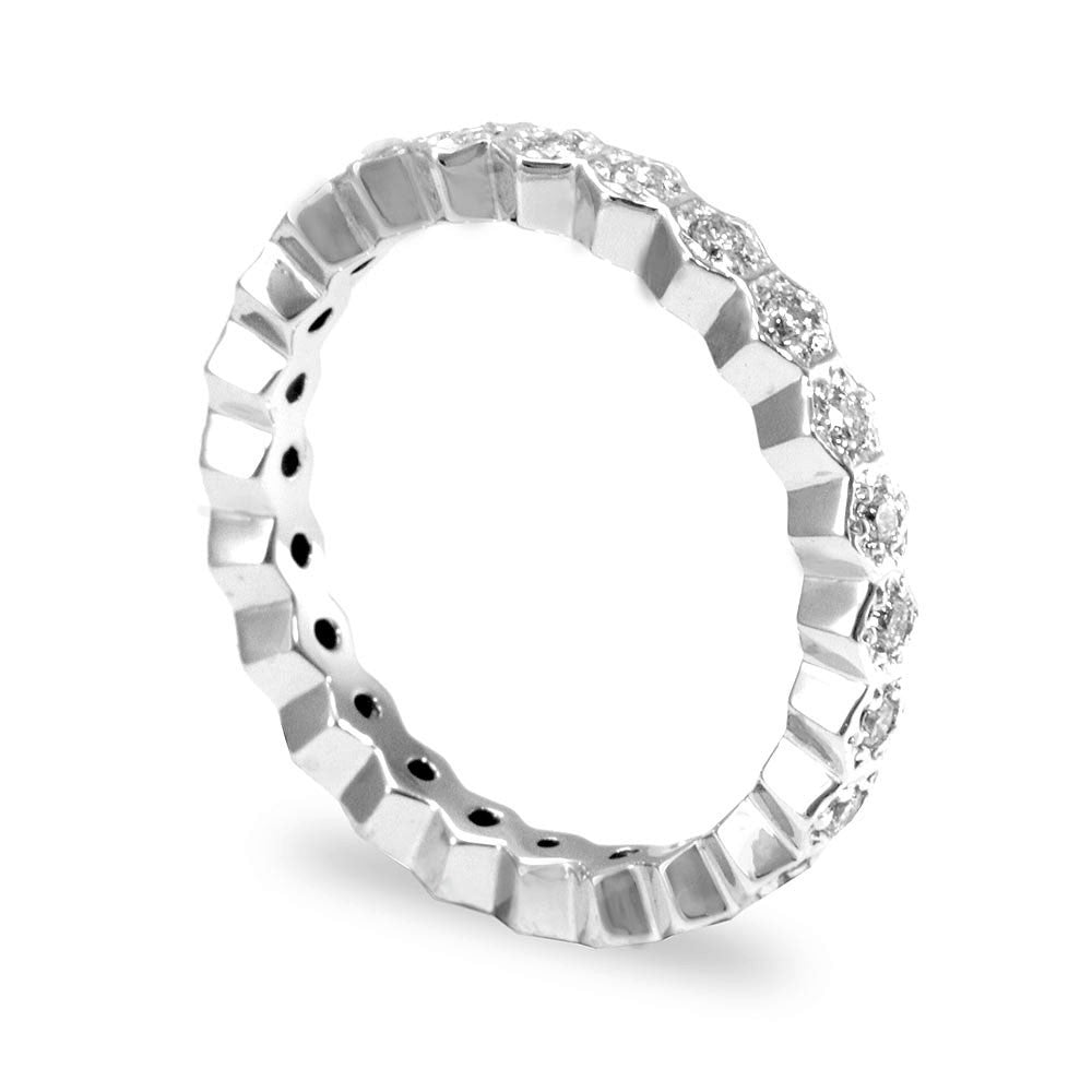 14K White Gold Eternity Band with Pave Set Round Diamonds
