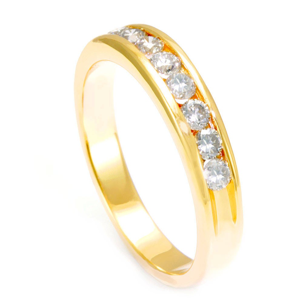 14K Yellow Gold Ladies Band with Channel Set Round Diamonds