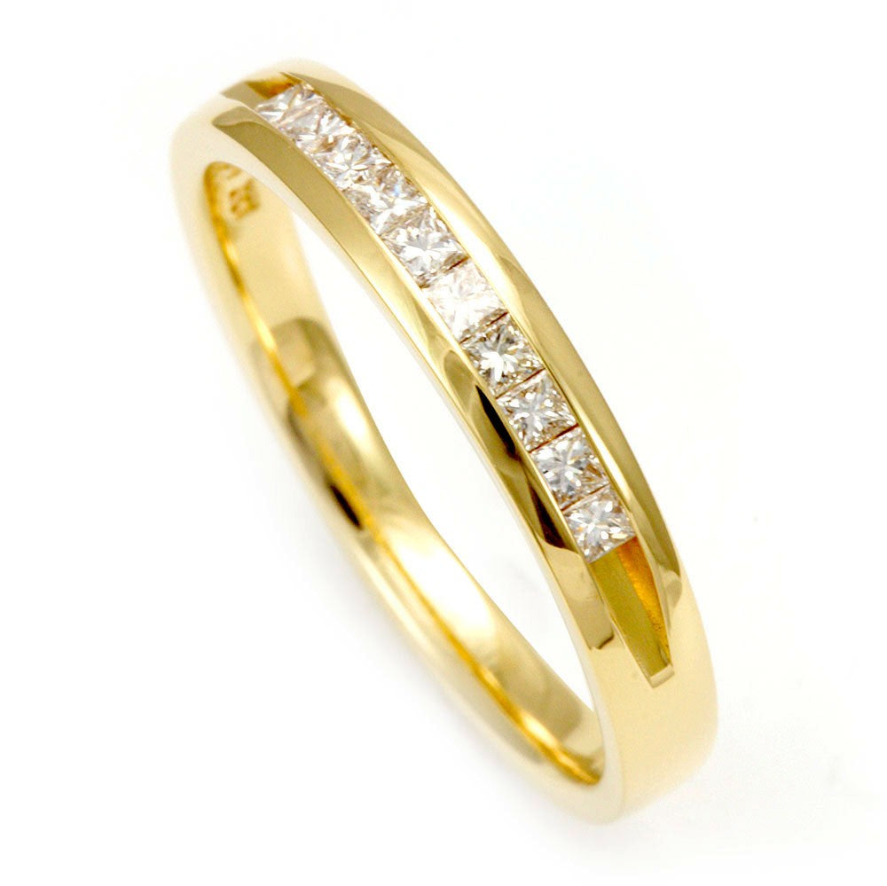 14K Yellow Gold Ladies Band with Princess Cut Diamonds