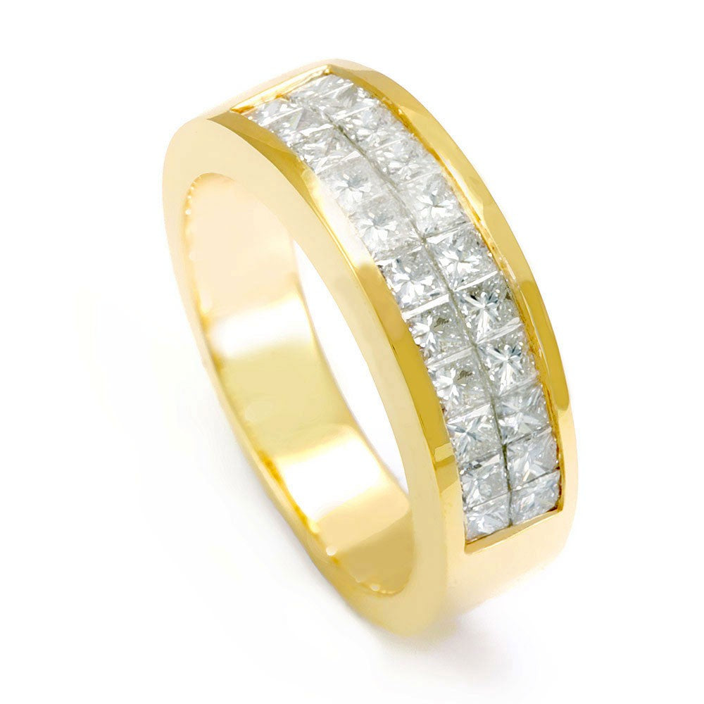 2 Row Princess Cut Diamonds Ladies Band in 14K Yellow Gold