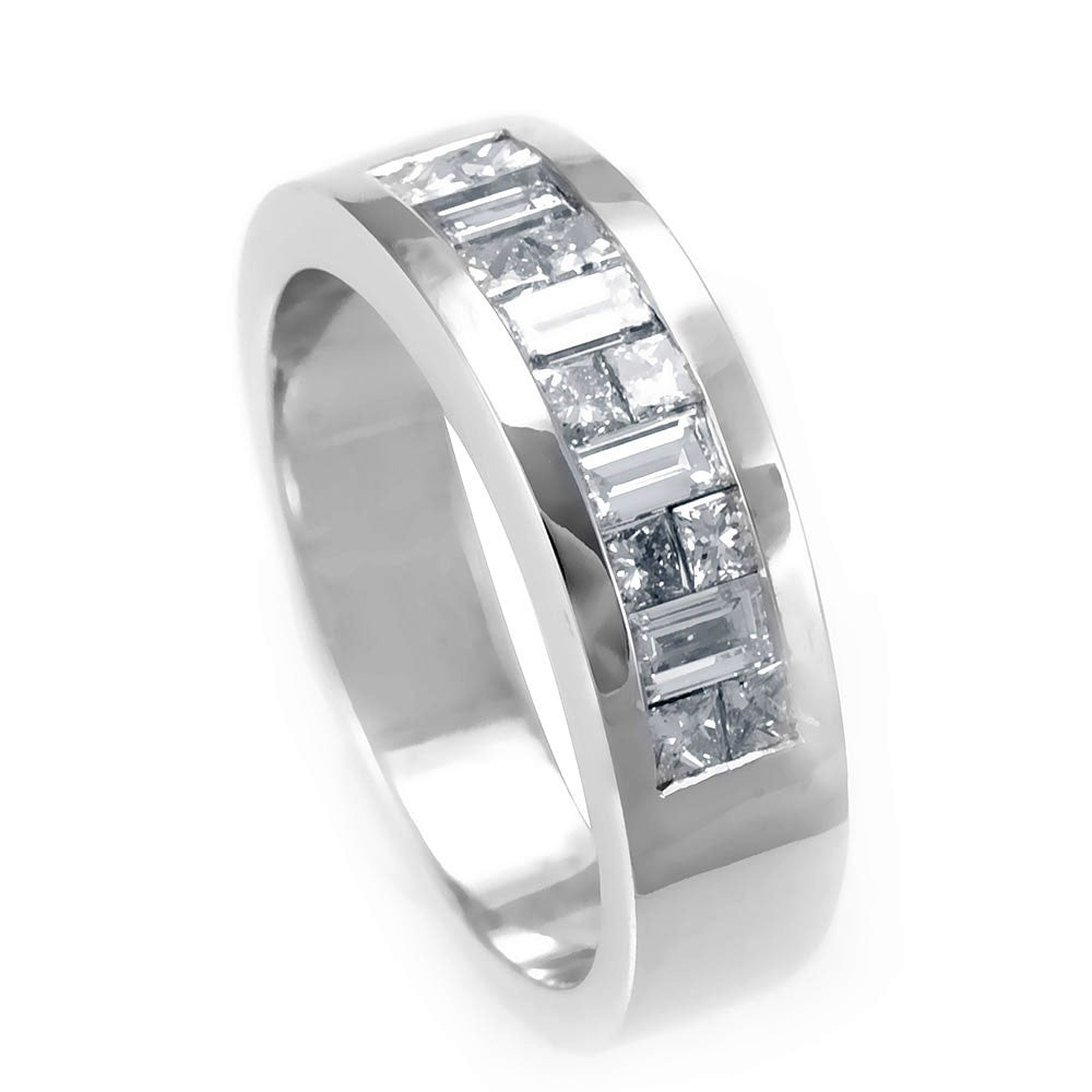 14K White Gold Ladies Band with Baguette and Princess Cut Diamonds
