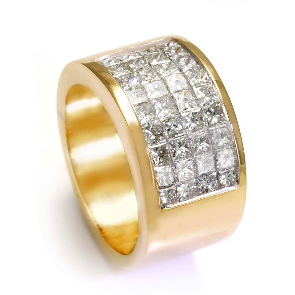 4 Row Princess Cut Diamonds lnvisible Set Ladies Band in 14K Yellow