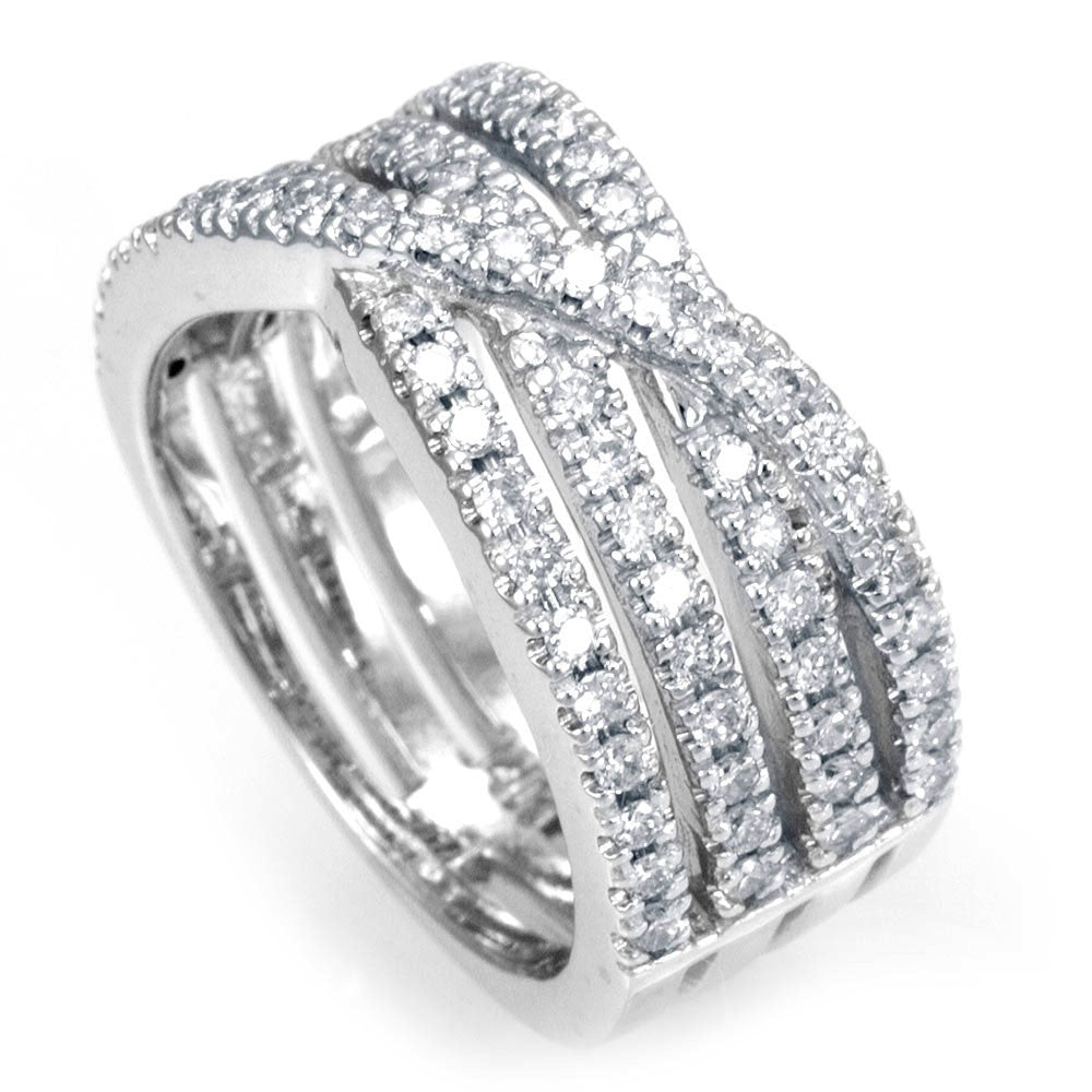 Unique Design 14K White Gold Ladies Ring with Round Diamonds