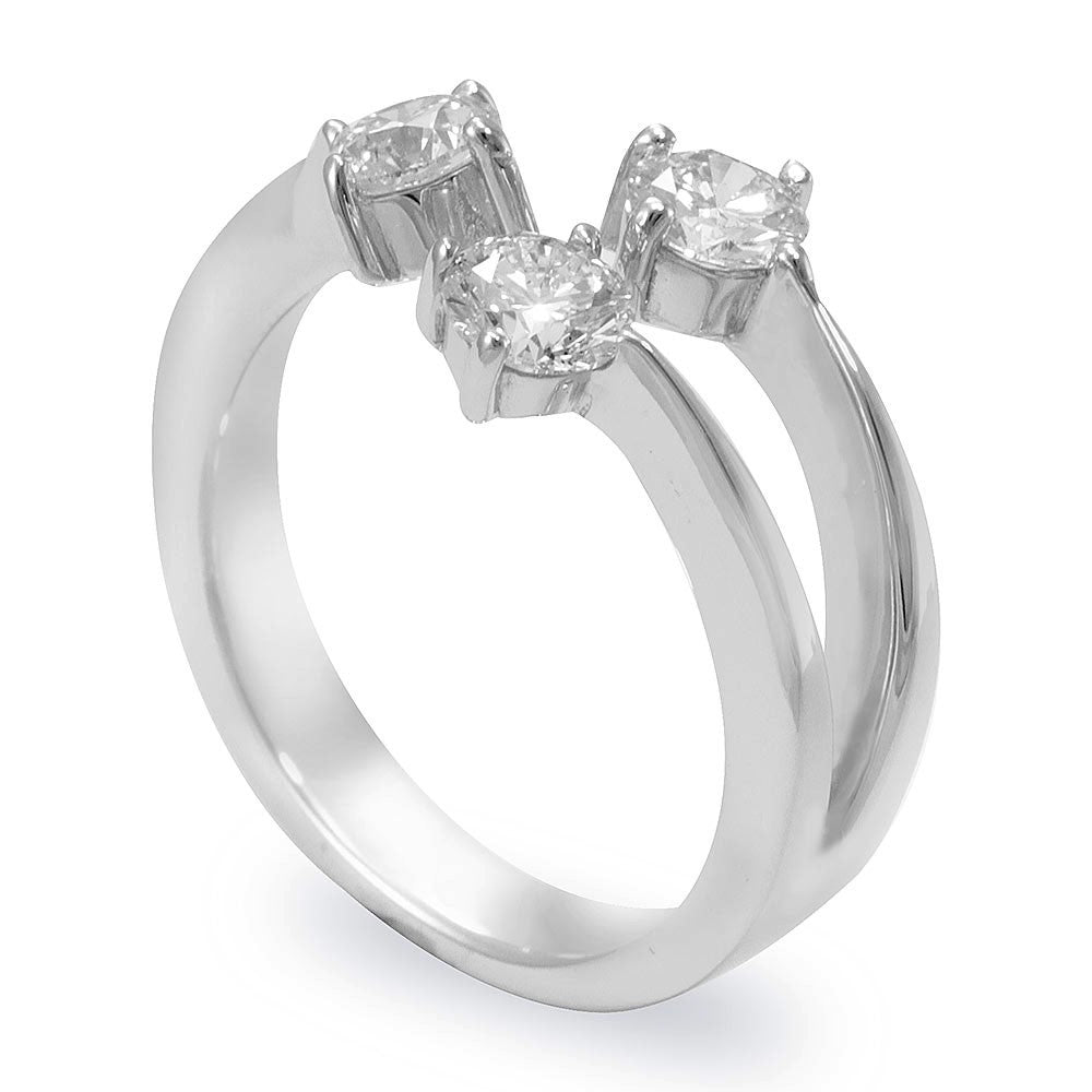 Unique 3 Diamond Ladies Ring in 14K White Gold