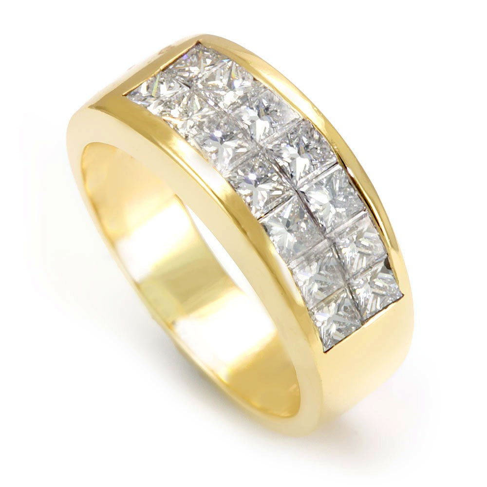 2 Row Princess Cut Diamonds Ladies Band in 14K Yellow Gold