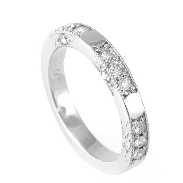 14K White Gold Ladies Band with Pave Set Round Diamonds