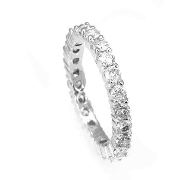 14K White Gold Eternity Band with Prong Set Round Diamonds
