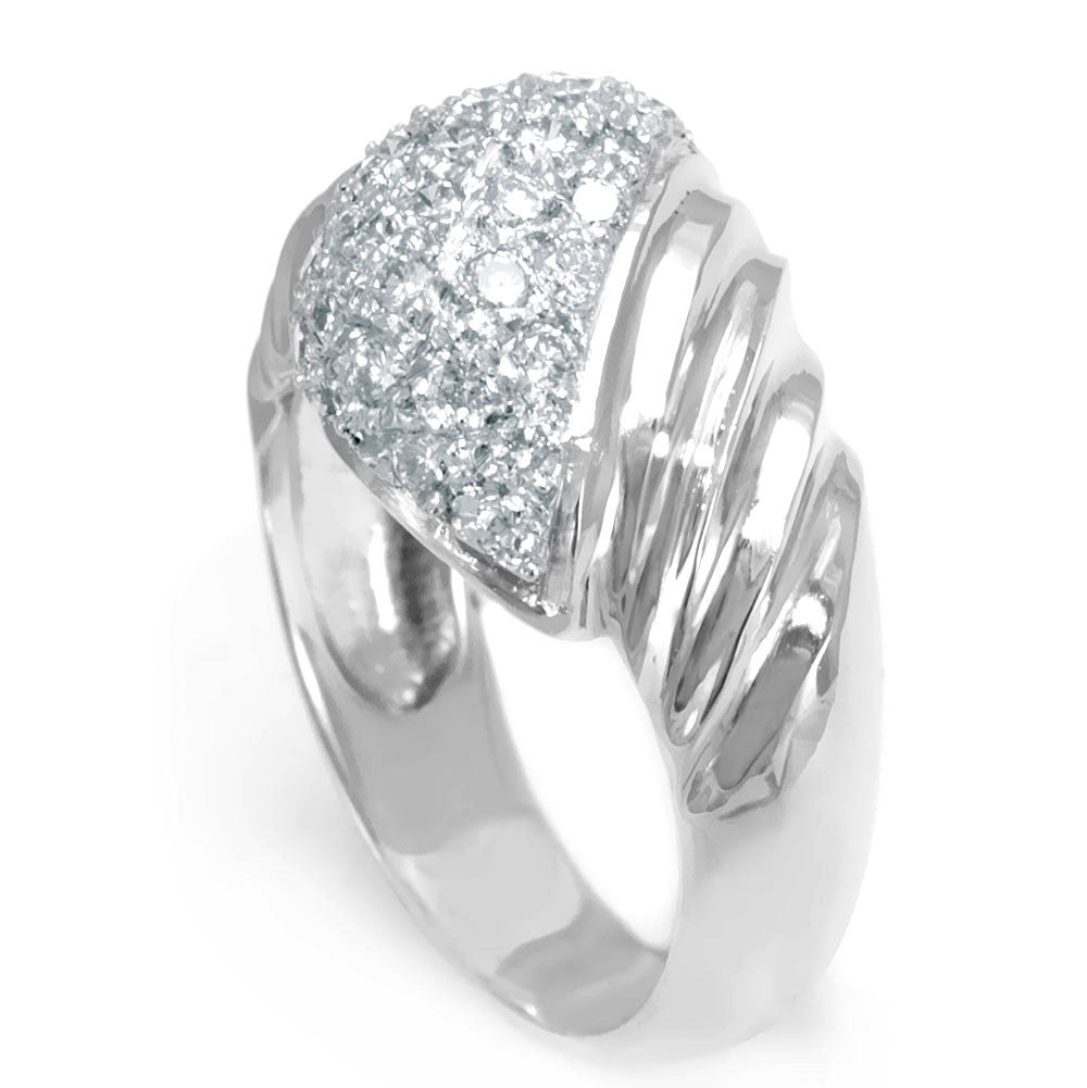 18k White Gold Dome Ladies Ring with Round Diamonds