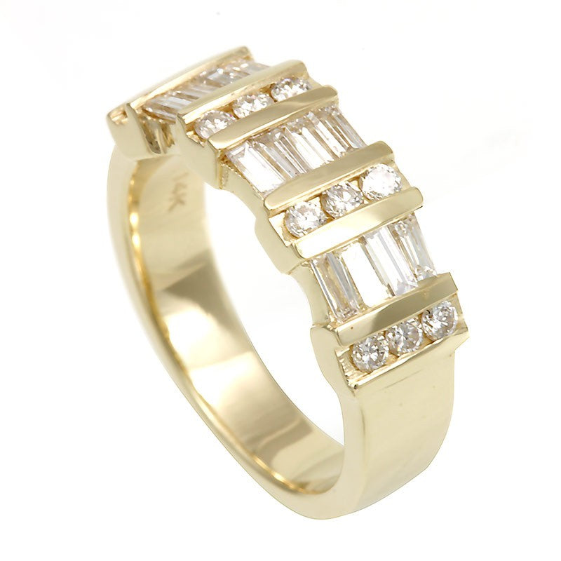 Baguette and Round Diamond Ladies Band in 14K Yellow Gold