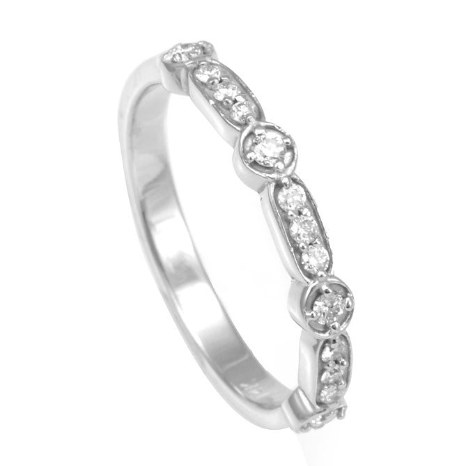 14K White Gold Ladies Band with Prong Set Round Diamonds