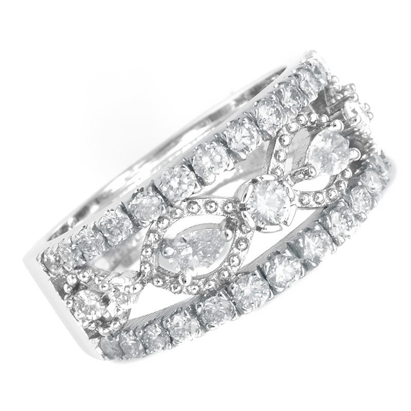 Round and Pear Shape Diamond Ladies Ring in 14K White Gold