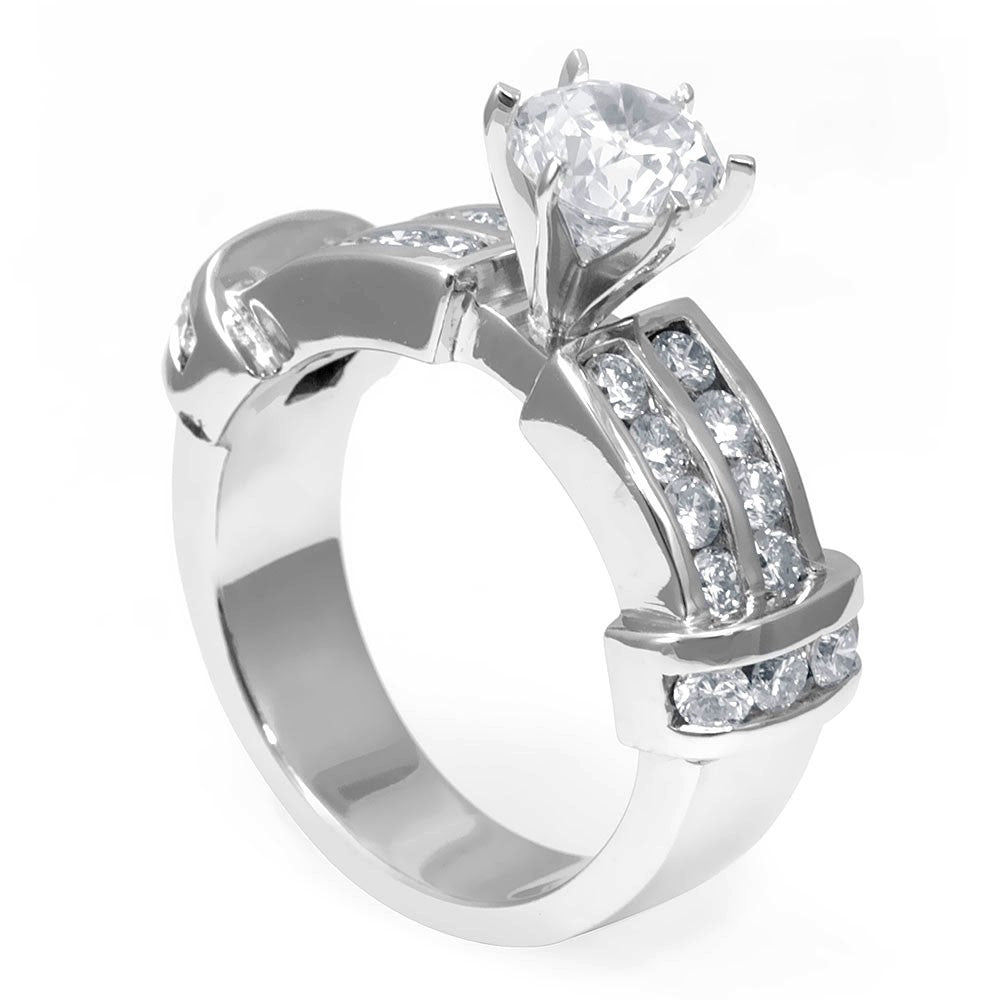 Engagement Ring with 2 row round diamonds channel set in 18K White Gold