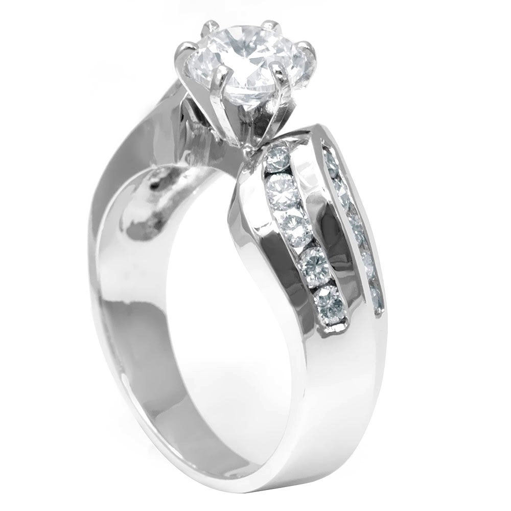 Round Diamond Side Stones in 14K White Gold Engagement Ring