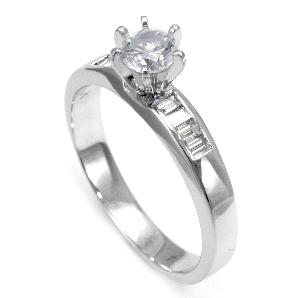 A simple Engagement Ring with Baguette Diamonds in 14K White Gold