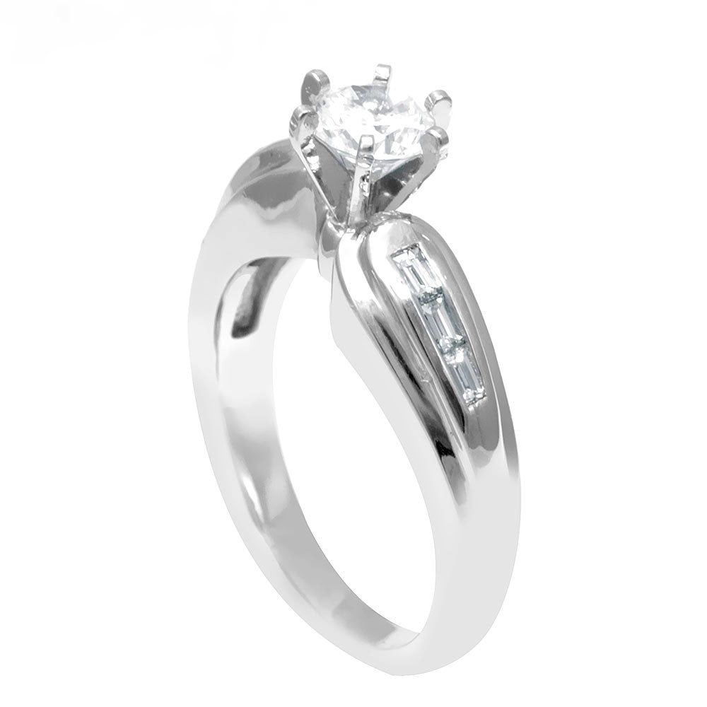 Baguette Diamonds Side Stones in 14K White Gold Engagement Ring