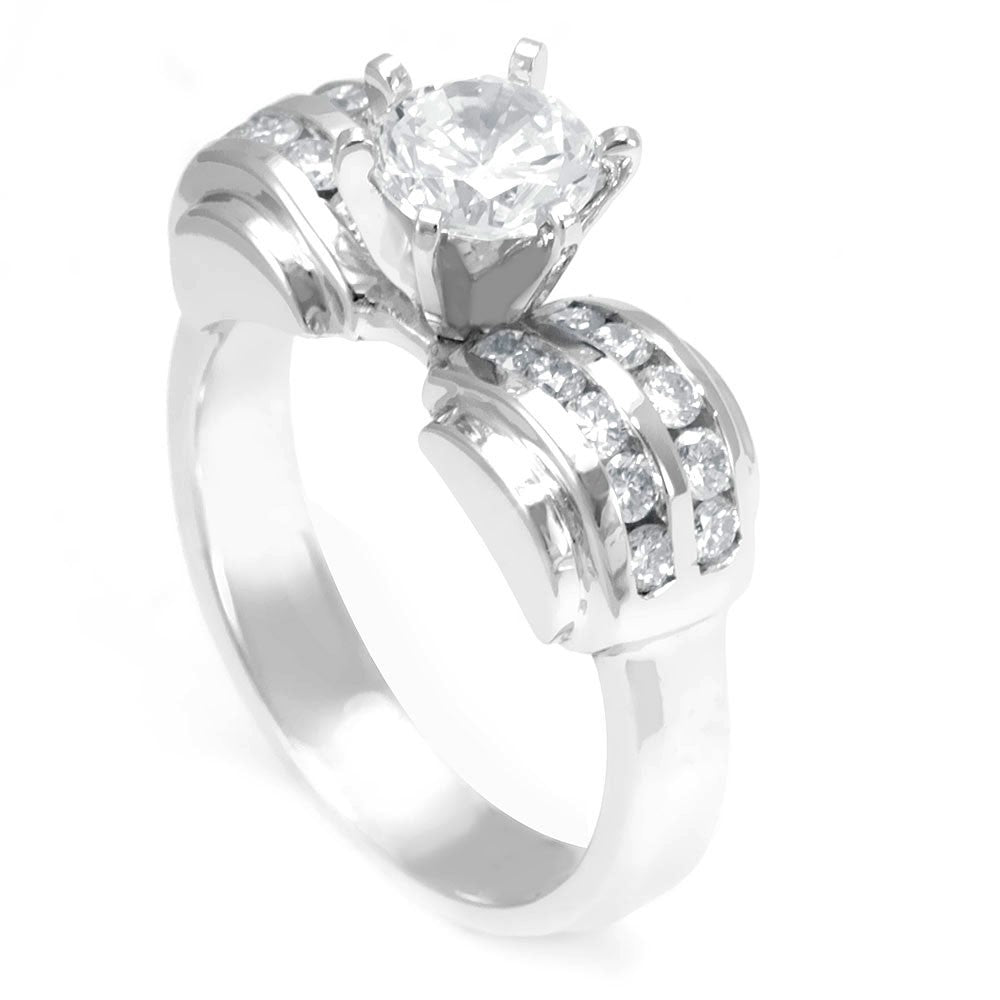 14K White Gold Engagement Ring with 2 rows of Round Diamonds on the sides, Channel Set