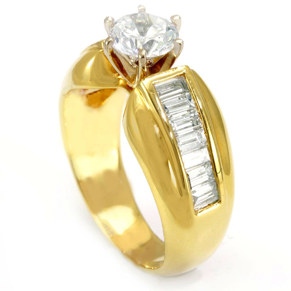 A simple Engagement Ring with Baguette Side Diamonds in 18K Yellow Gold