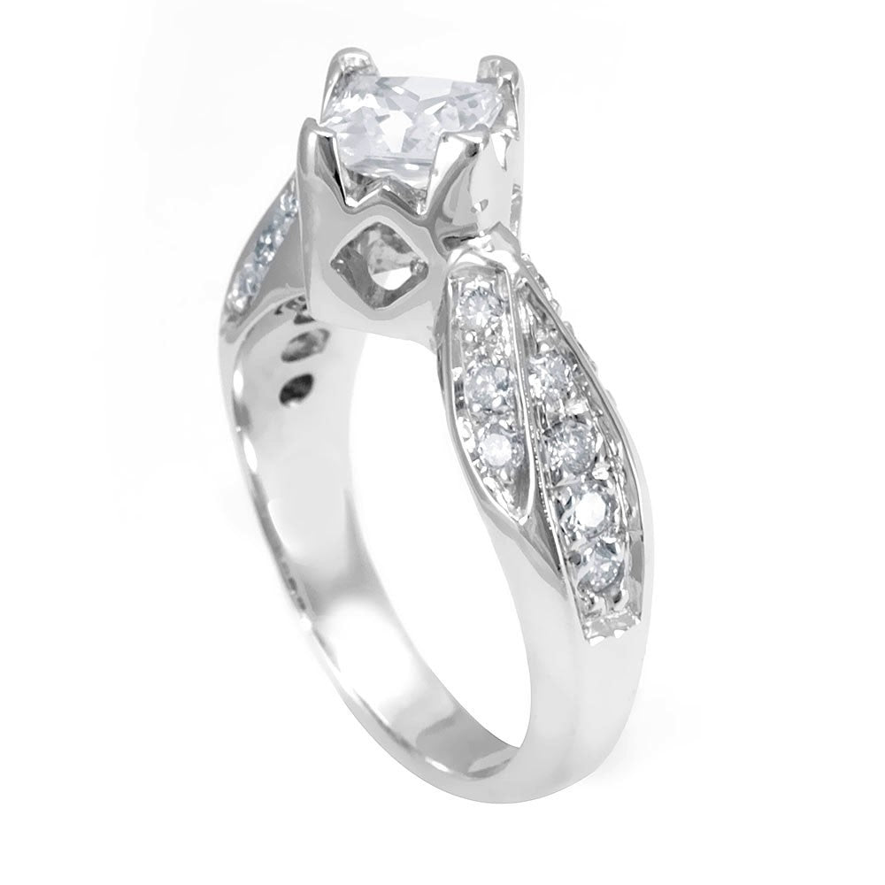 A Pave Set Round Diamonds on a 14K White Gold Engagement Ring