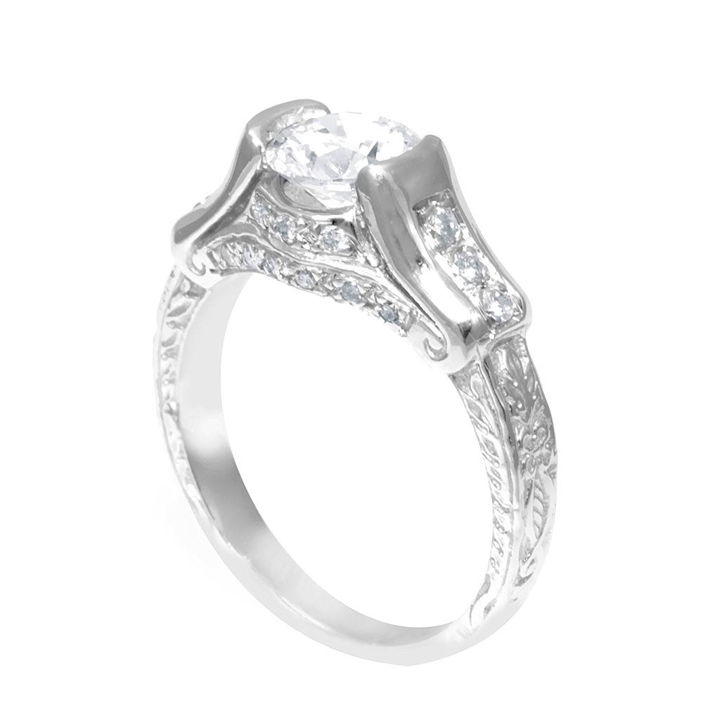 A unique design 14K White Gold Engagement Ring with Round Diamonds