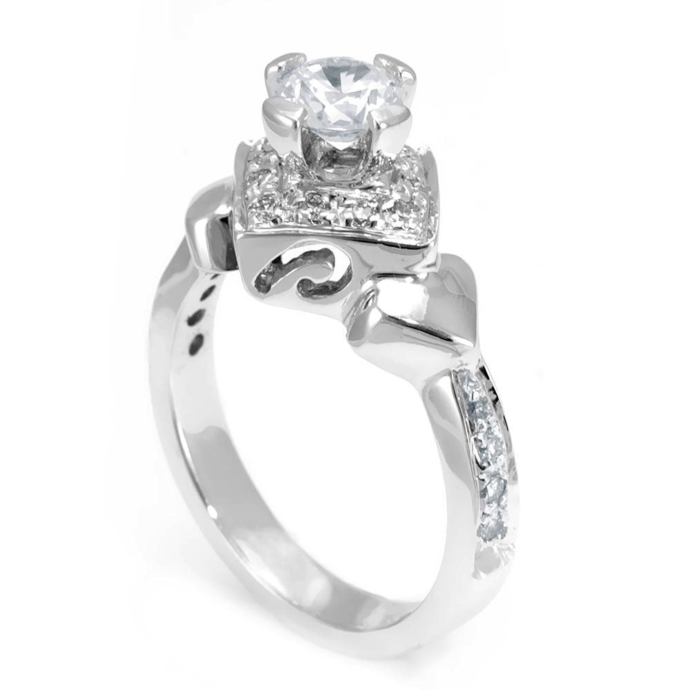 A unique design 14K White Gold Engagement Ring with Round Diamonds