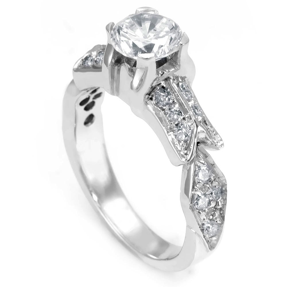 A unique design 14K White Gold Engagement Ring with Round Diamonds