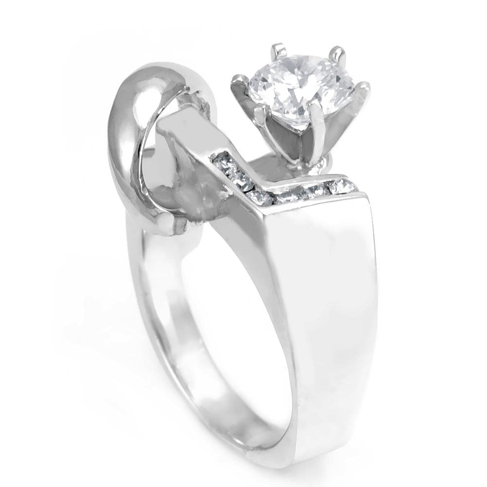 A unique design 14K White Gold Engagement Ring with channel set Round Diamonds