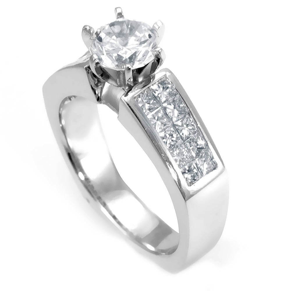 Invisible Set Princess Cut Diamonds in 18K White Gold Engagement Ring